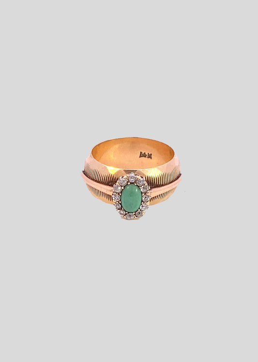 Vintage turquoise and diamond ring front