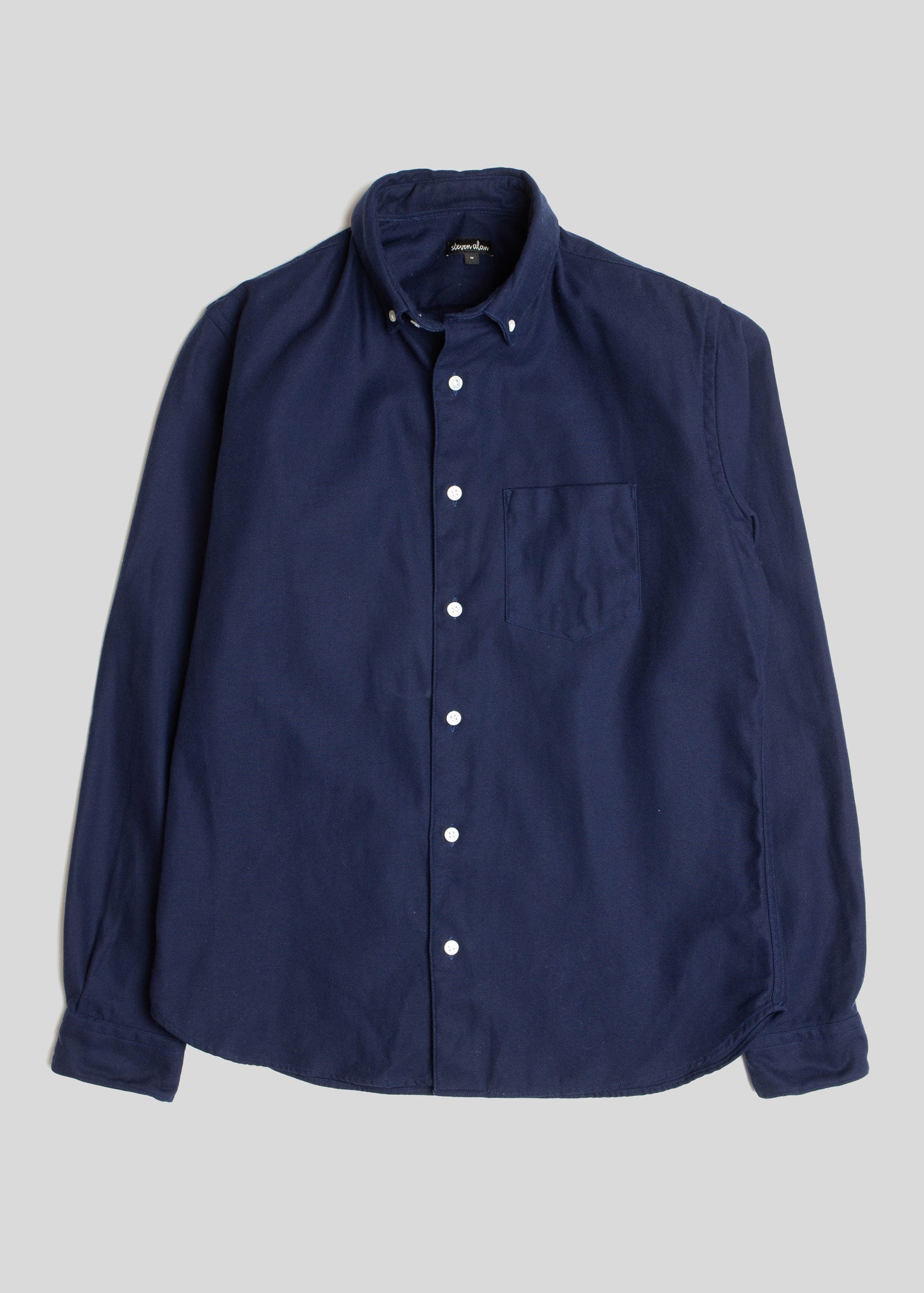 Front flat lay of sinfle needle shirt deep navy canvas