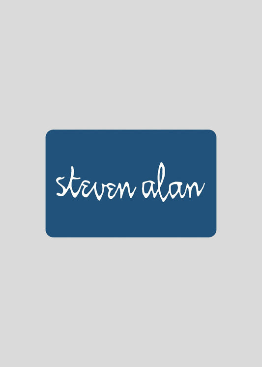 Flat lay of digital blue gift card that says ''Steven Alan'' in the front