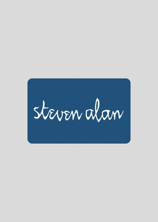 Flat lay of digital blue gift card that says ''Steven Alan'' in the front