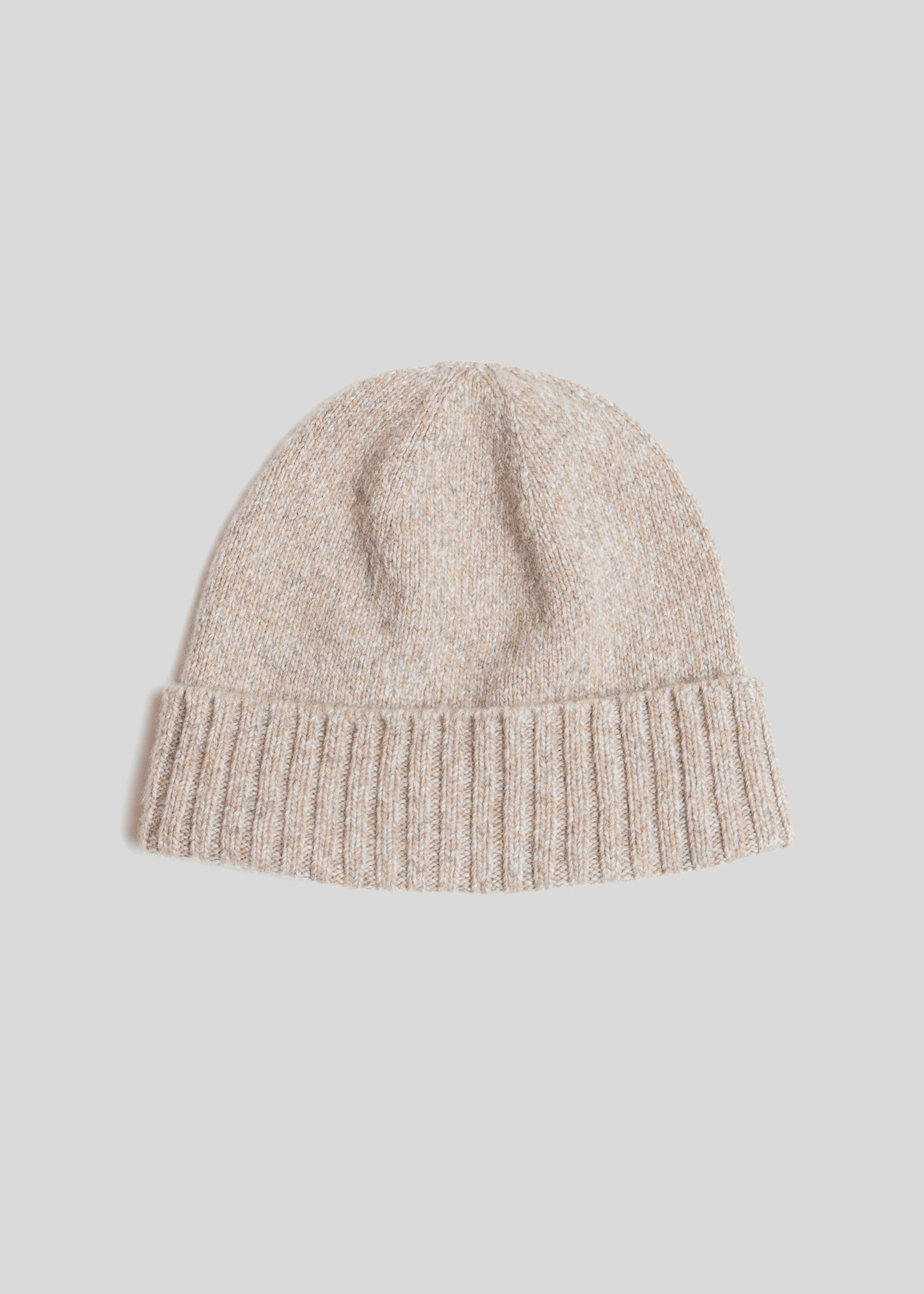 Front Flay lay of cashmere beanie color pebble
