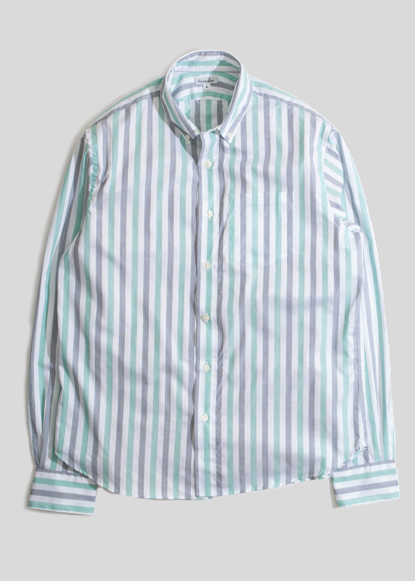 Single Needle Shirt, Sage Stripe